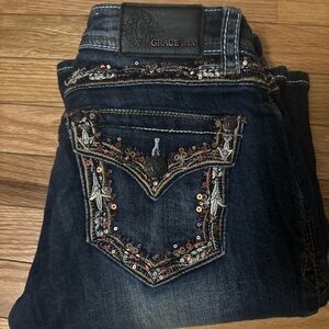 Grace in LA Women's Dark Blue Jeans with Sequin Details
